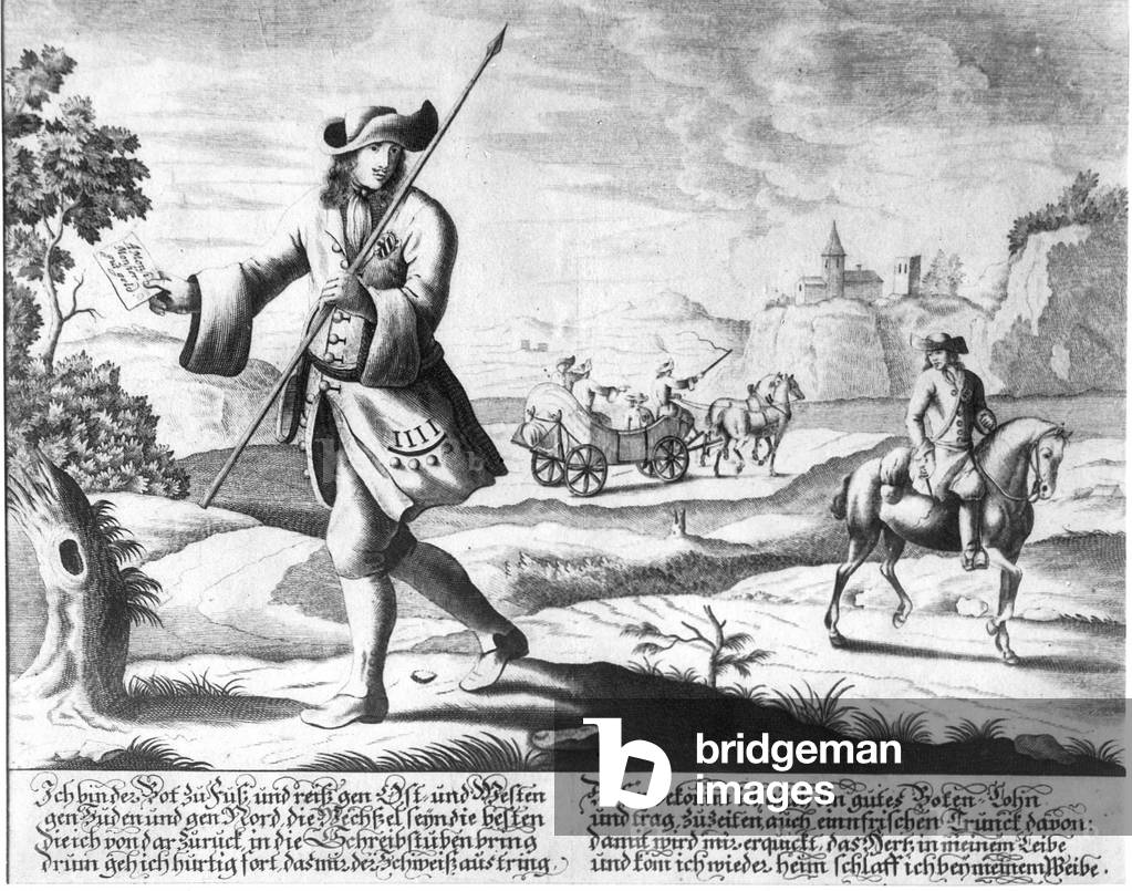 Historical postman (b/w photo)