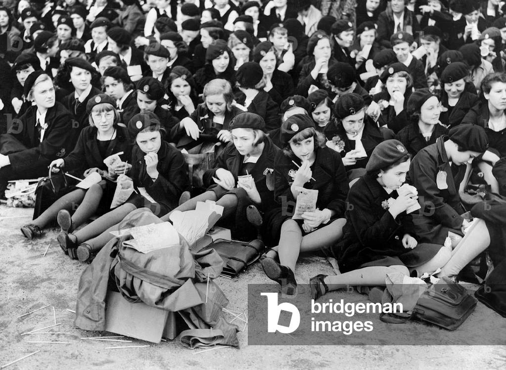 Schoolgirls in Great Britain, 1937 (b/w photo)