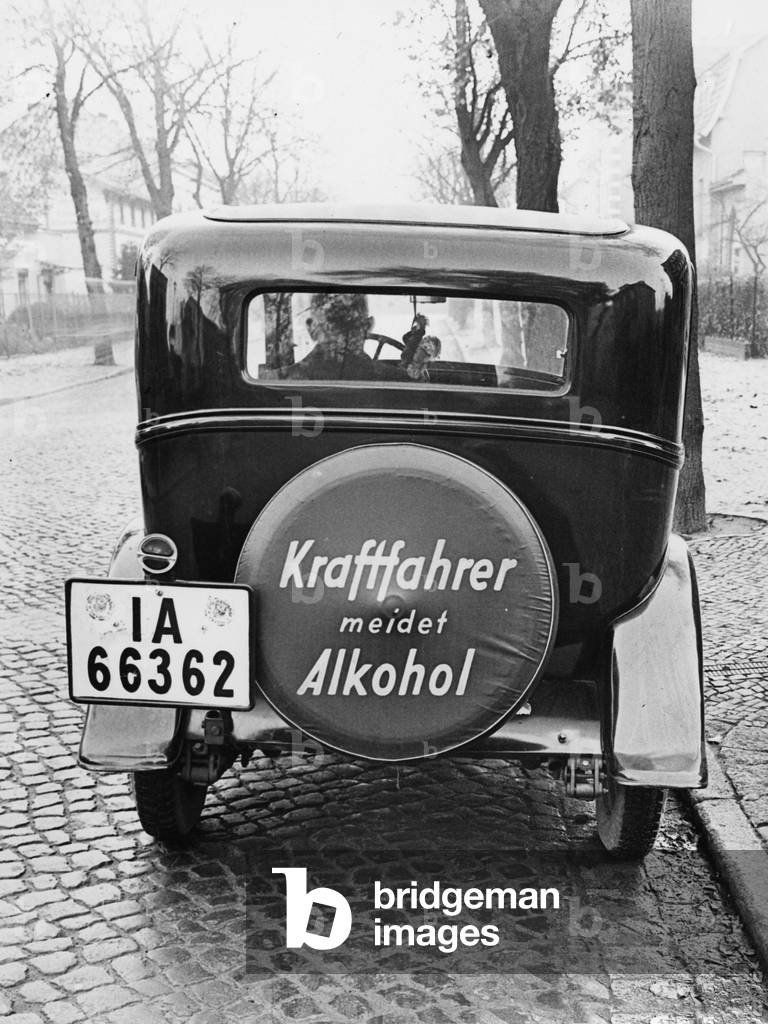 Warning against drinking and driving, 1926 (b/w photo)