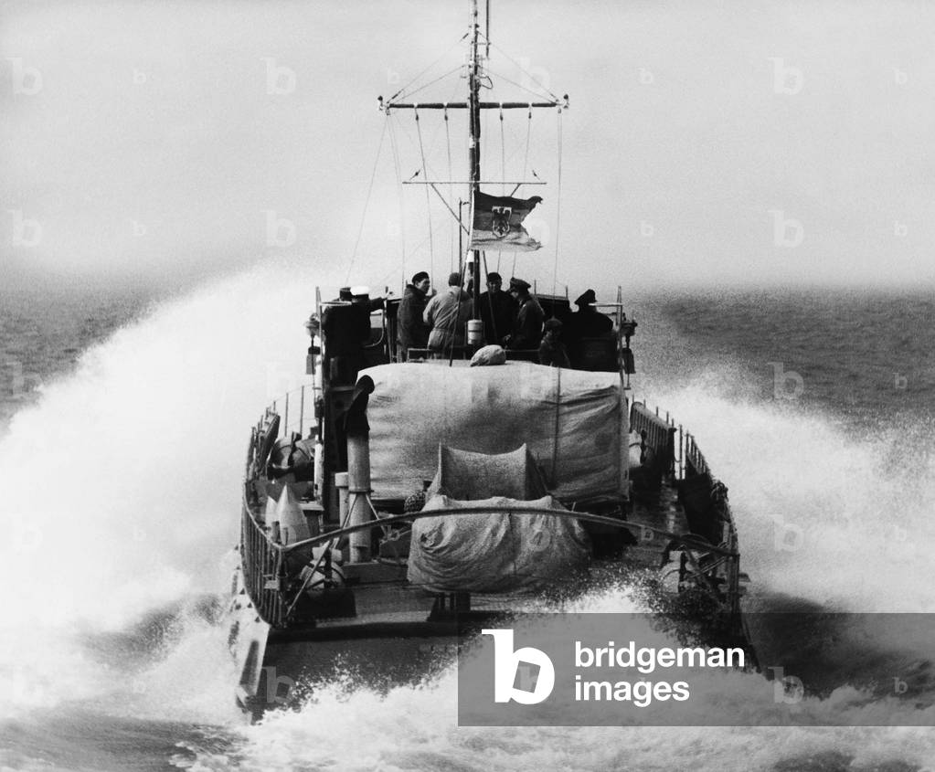 German ship during a maneuver (b/w photo)