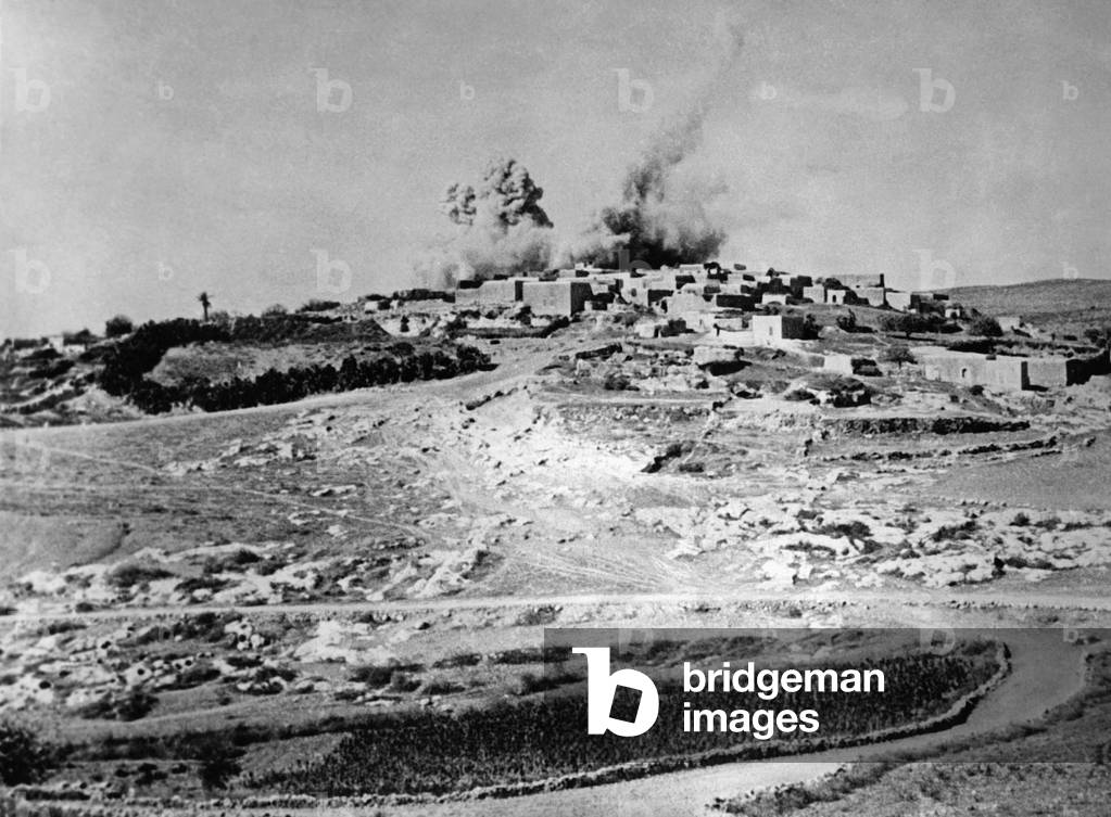 Demolitions in a Palestinian village during the Arab uprising, 1938 (b/w photo)