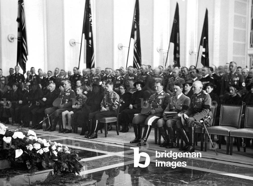 Funeral of General Wever: Goering, Blomberg, Hitler (b/w photo)