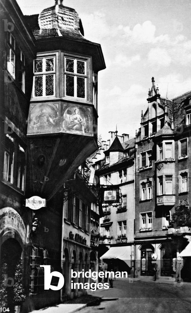 The gazebo at the Inn 'Drei Kronen' (three crowns) (b/w photo)