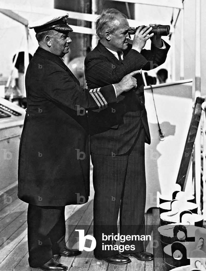 Robert Flaherty leaves America by ship for the South Seas for the shooting of his latest film, 1928 (b/w photo)