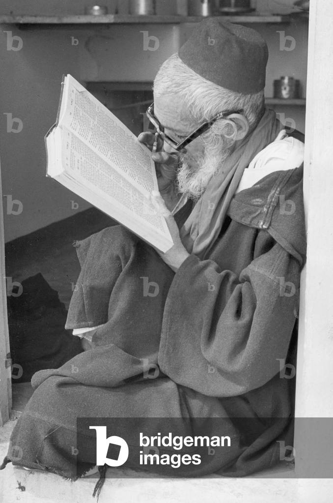 Rabbi with the Talmud (b/w photo)
