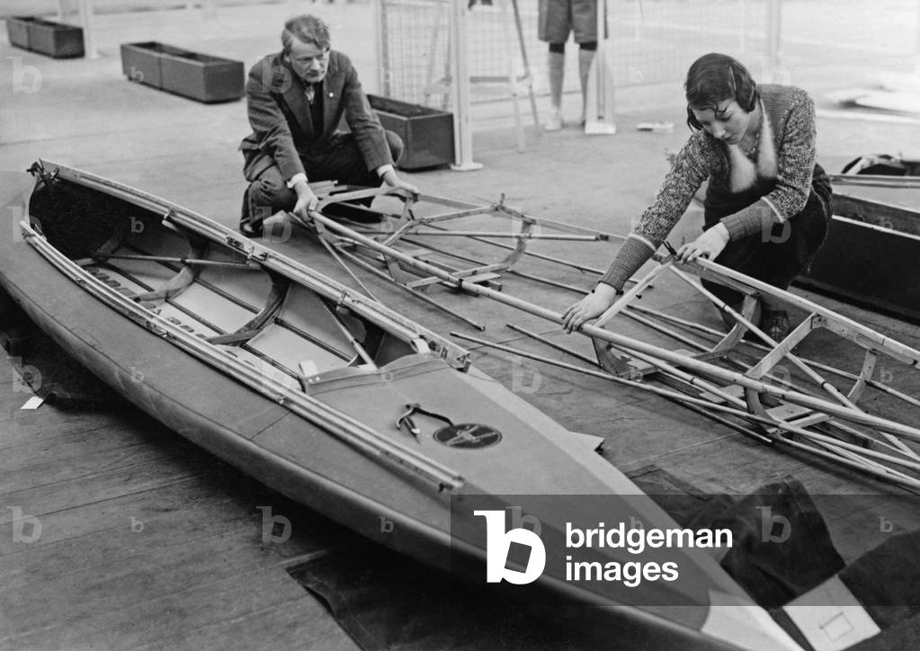 Folding boat at the Water Sports Exhibition in Berlin, 1934 (b/w photo)