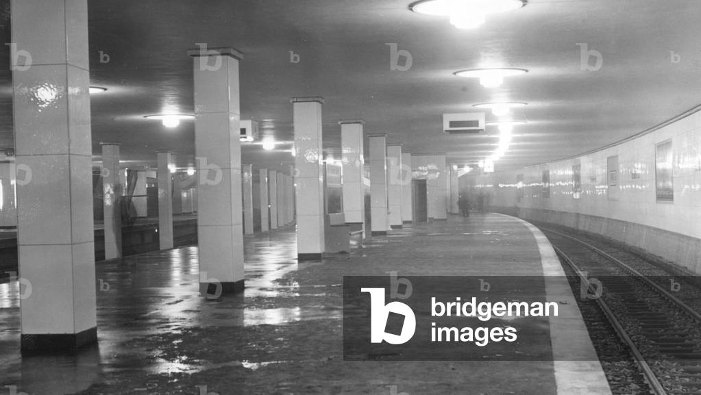 U-Bahn station at Potsdamer Platz in Berlin (b/w photo)