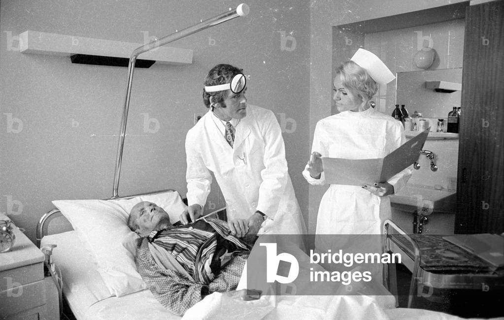 At the hospital, nurse, 1971 (b/w photo)