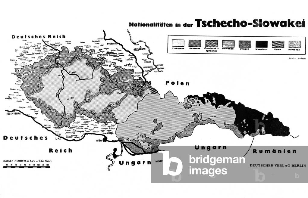 Map of Czechoslovakia and its adjacent states, 1938