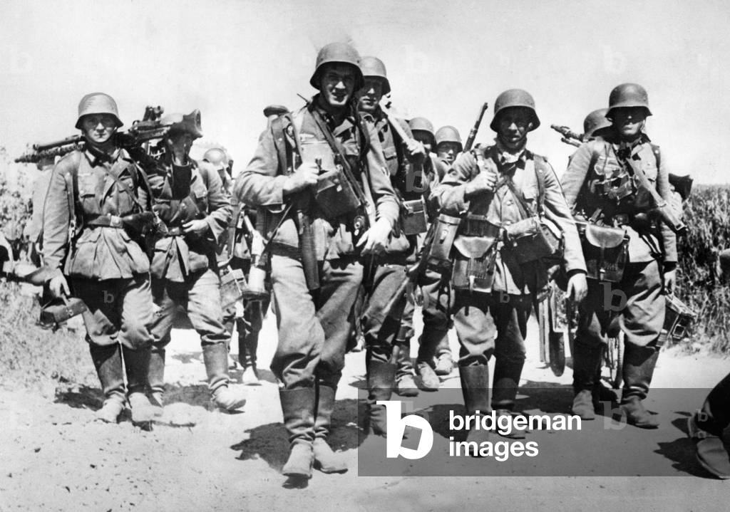 German infantry on the march in France, 1940