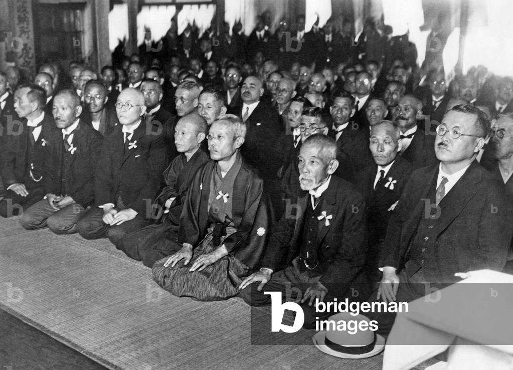 Meeting of the Japanese party Rikken Seiyukai, 1930 (b/w photo)