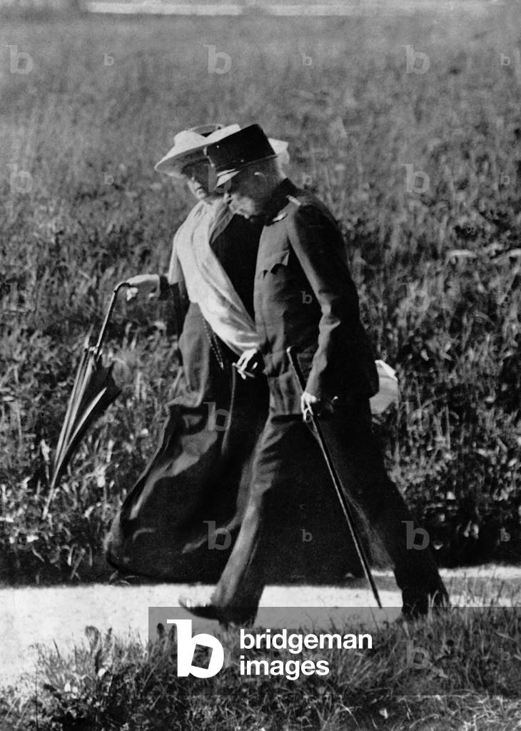 Emperor Franz Joseph I and Katharina Schratt walking (b/w photo)