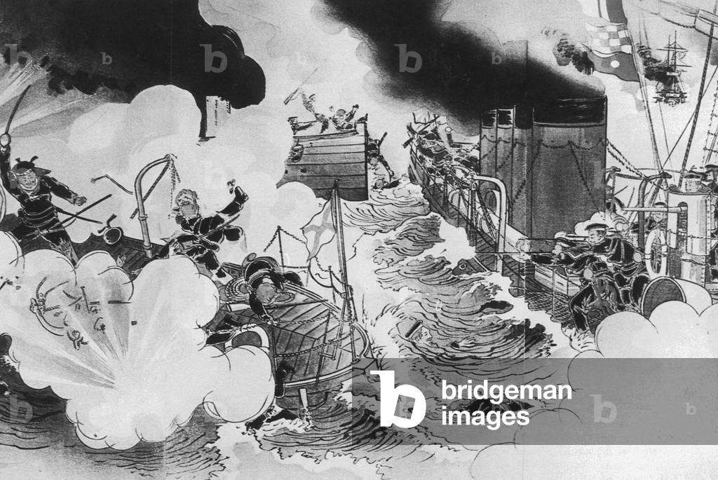 Japanese attack on Port Arthur at the beginning of the Russo-Japanese War, 1904 (b/w photo)