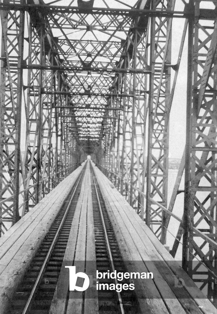 Bridge over the Ob River on the line of the Trans-Siberian Railway, 1903 (b/w photo)
