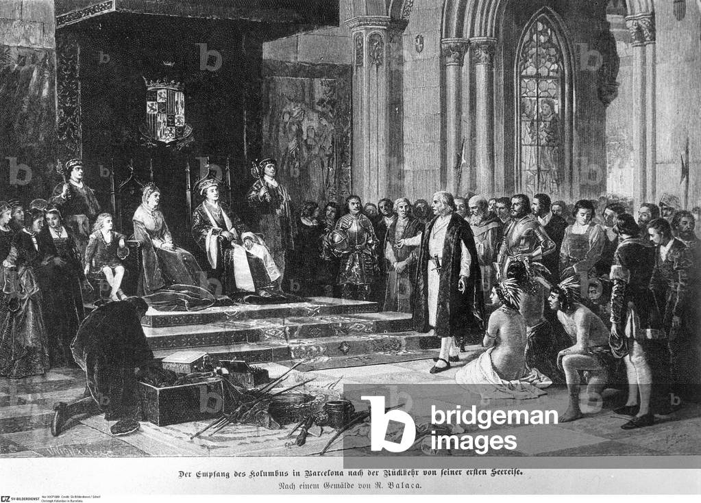 Christopher Columbus in Barcelona (b/w photo)