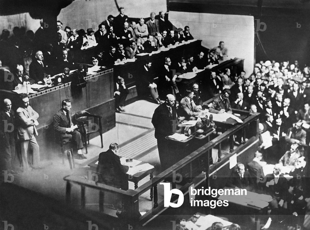 Gustav Stresemann speaks before the League of Nations, 1926 (b/w photo)