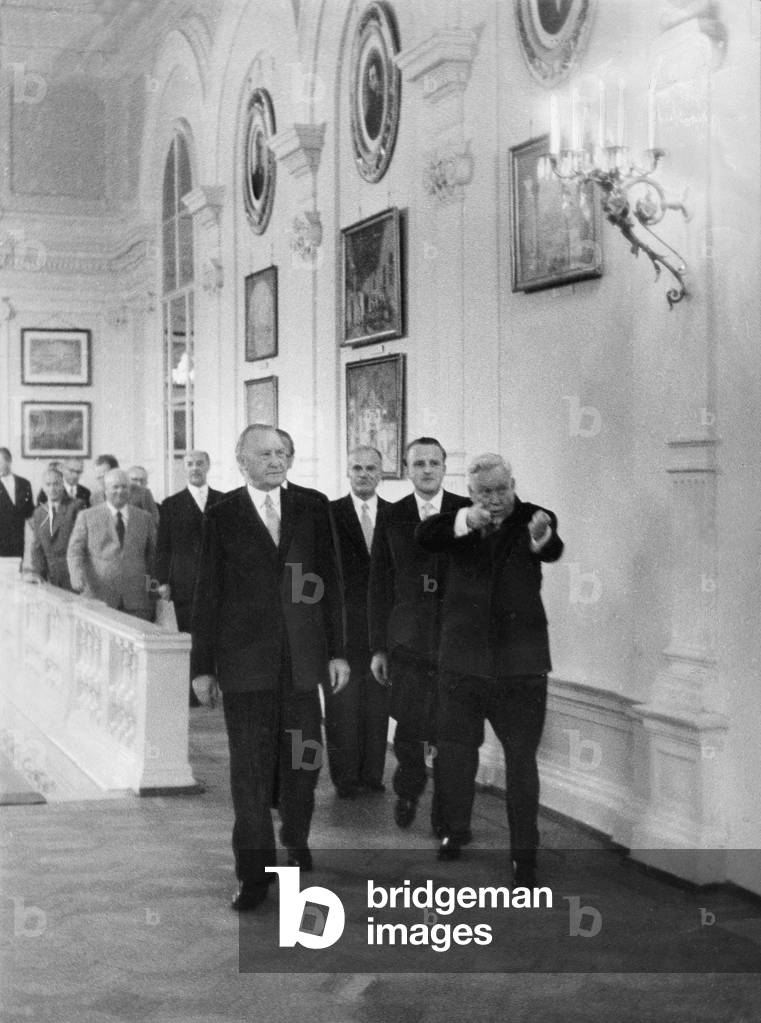 Konrad Adenauer during his visit to Moscow, 1955 (b/w photo)