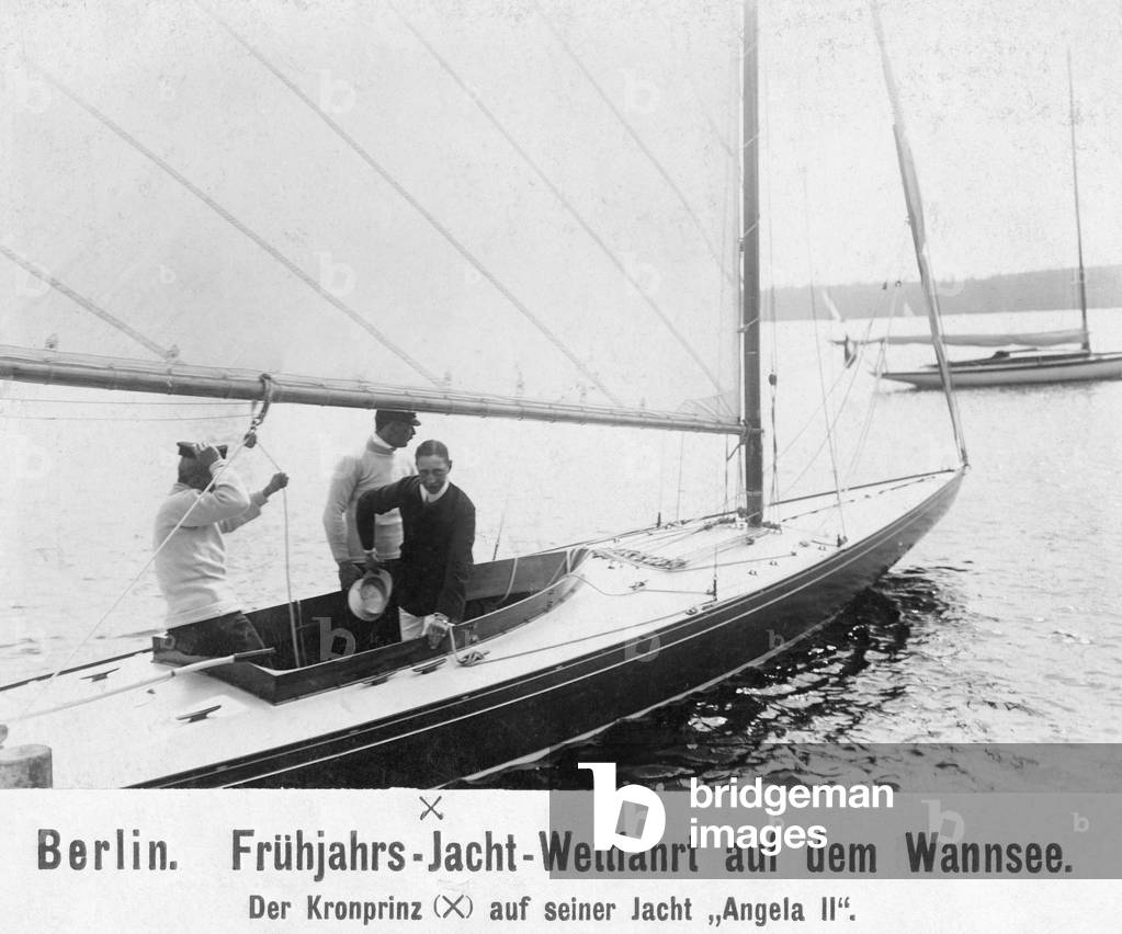 Crown Prince Wilhelm of Prussia at a sailing regatta on the Wannsee, 1906