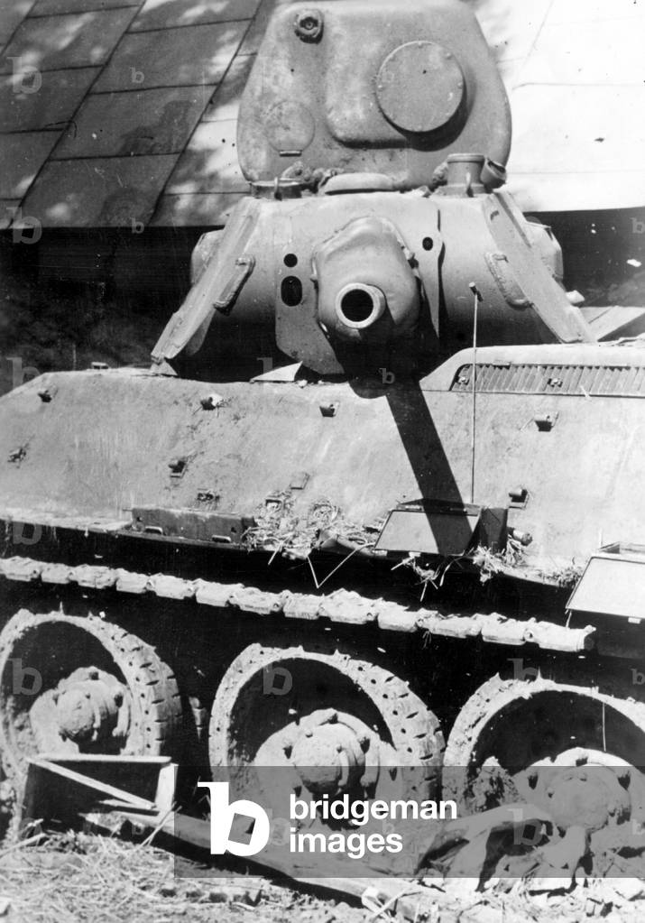Destroyed Russian T-34, 1941 (b/w photo)