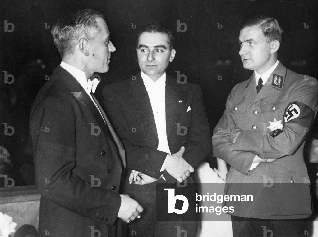 Von Ihne, della Morte, Ernst Bohle at a reception in Berlin, 1936 (b/w photo)