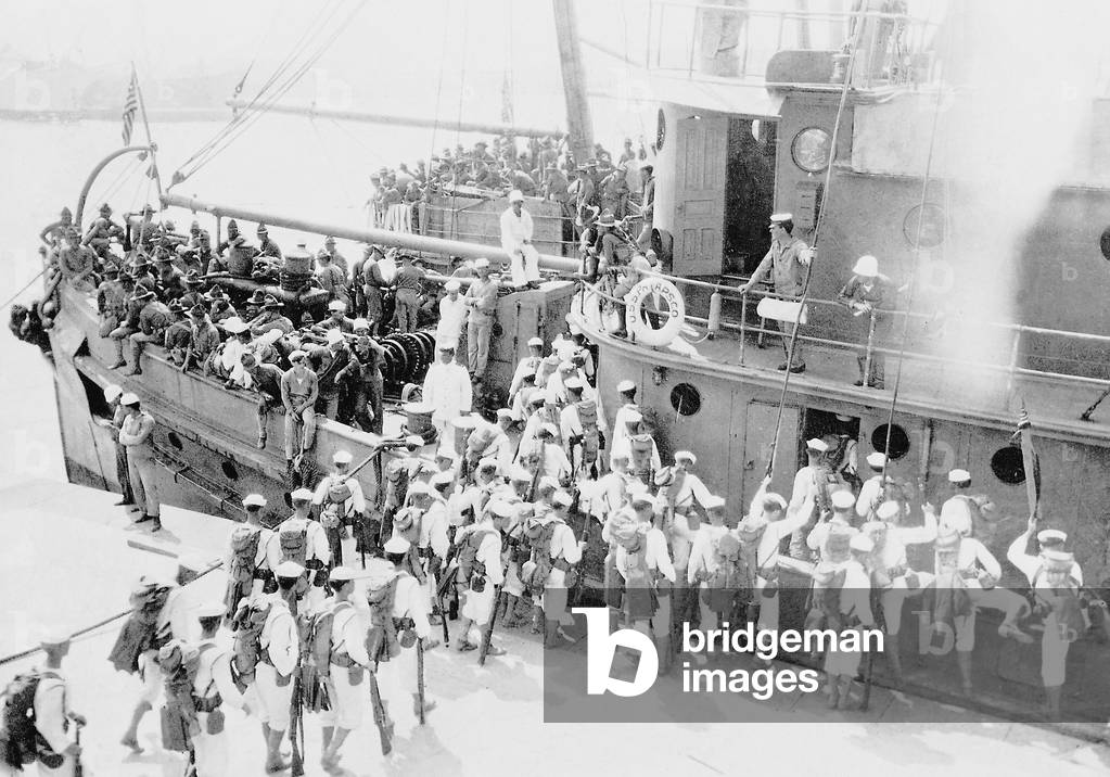 American Marines return to their ship, 1914 (b/w photo)