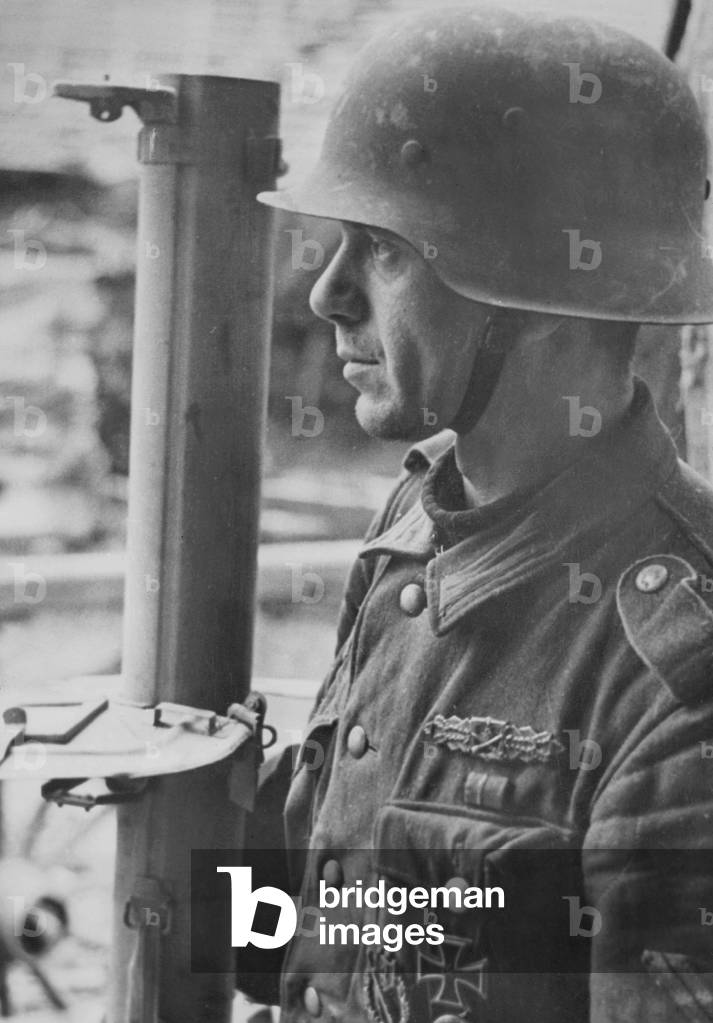 German soldier on the Western Front, 1944 (b/w photo)