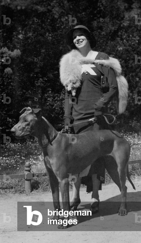 Elizabeth Arden with a Great Dane, 1920 (b/w photo)