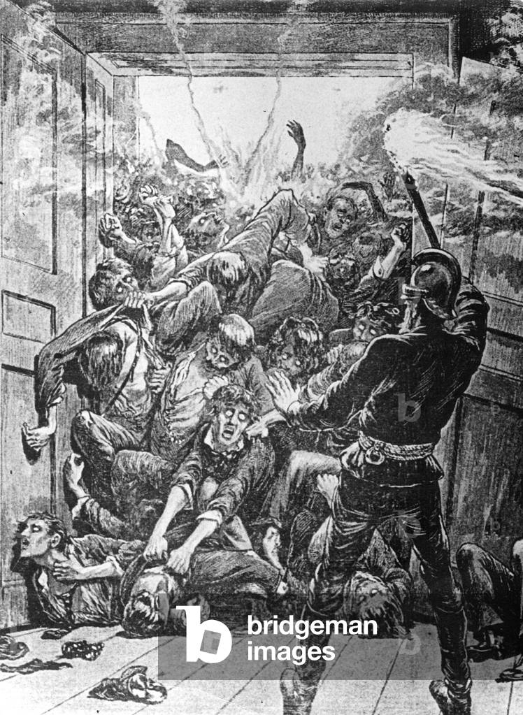 Fire disaster at the Wiener Ringtheater, people in mortal fear, 1881 (b/w photo)