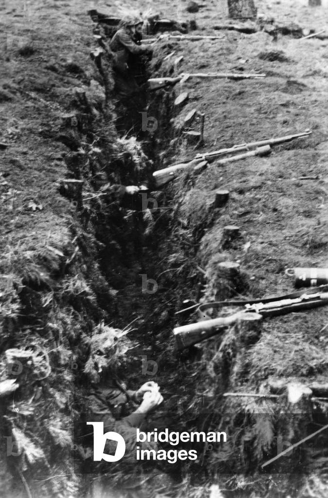 German trenches on the Western Front, 1945 (b/w photo)
