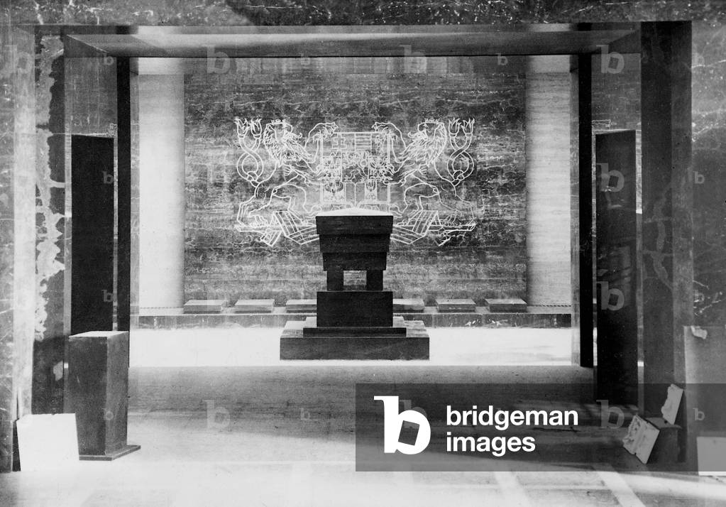 The coffin of Tomas Masaryk, 1938 (b/w photo)