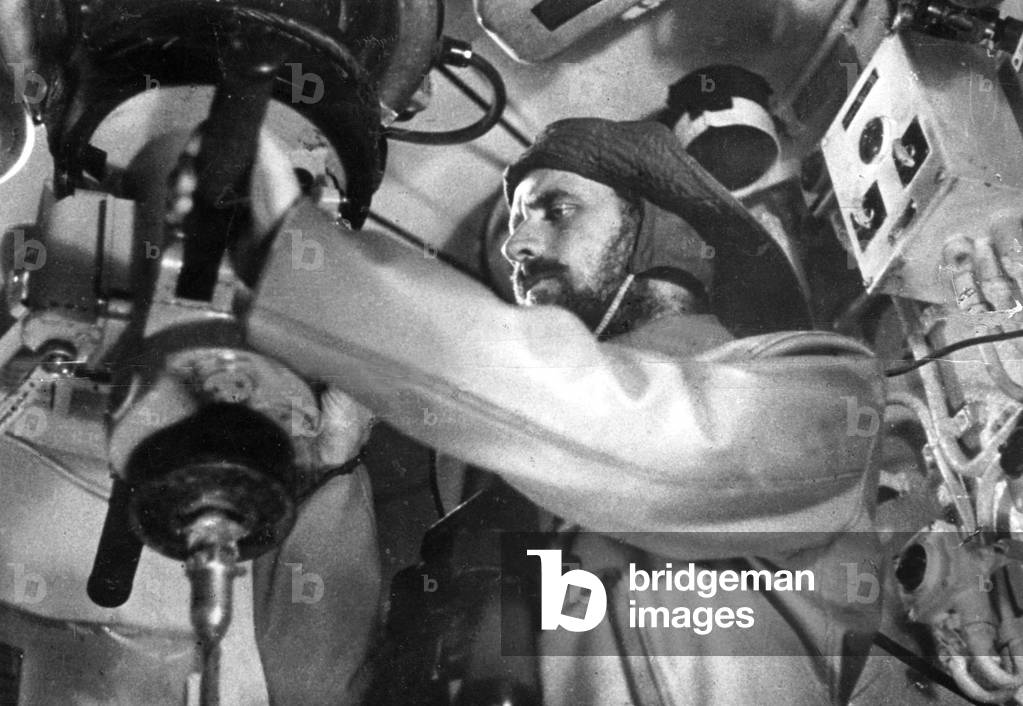 German U-boat on enemy ride in the Second World War: U-boat Battle of the Atlantic (b/w photo)