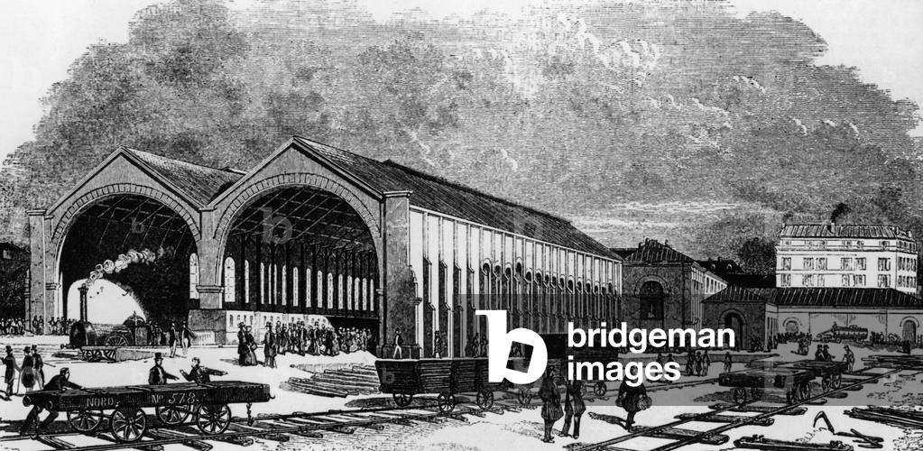 Railway station in Paris, 1847 (b/w photo)