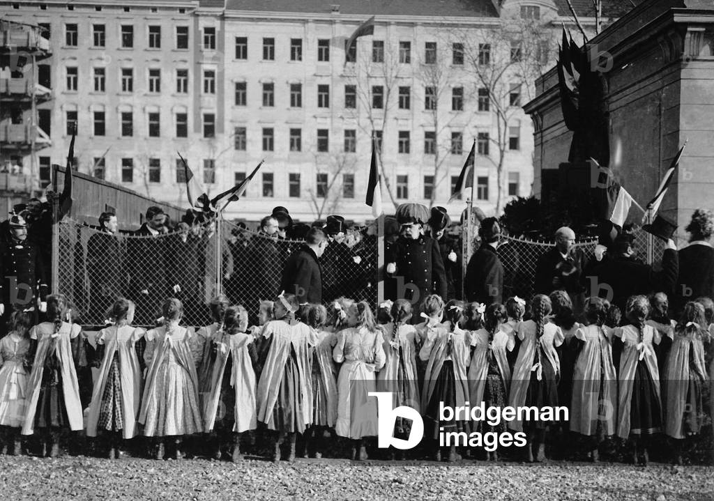 Emperor Franz Joseph I visited the Child Protection Center in Zwischenbruecken,1905 (b/w photo)