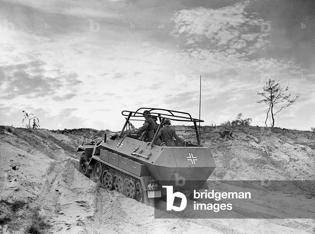 Armored personnel carriers at the military training area, 1942 (b/w photo)