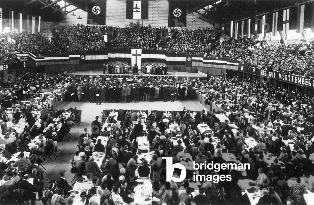 German church singing day in Stuttgart, 1933 (b/w photo)