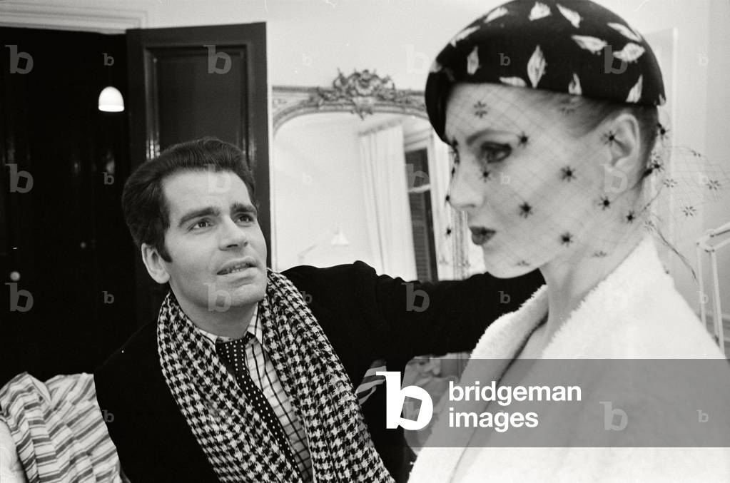 Karl Lagerfeld and his model Eija, 1972 (b/w photo)