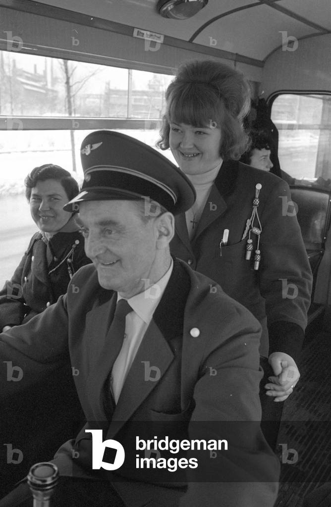 Tram drivers in Munich, 1964 (b/w photo)