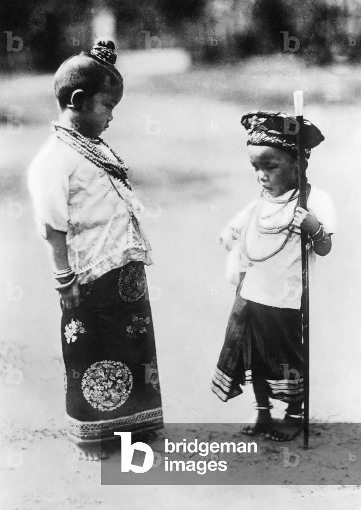 Children in Indochina, 1933 (b/w photo)