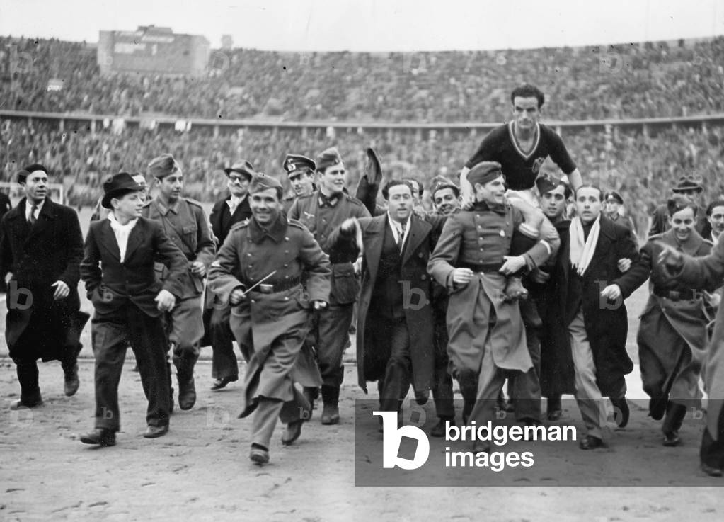 Football match Spain against Germany,1942 (b/w photo)