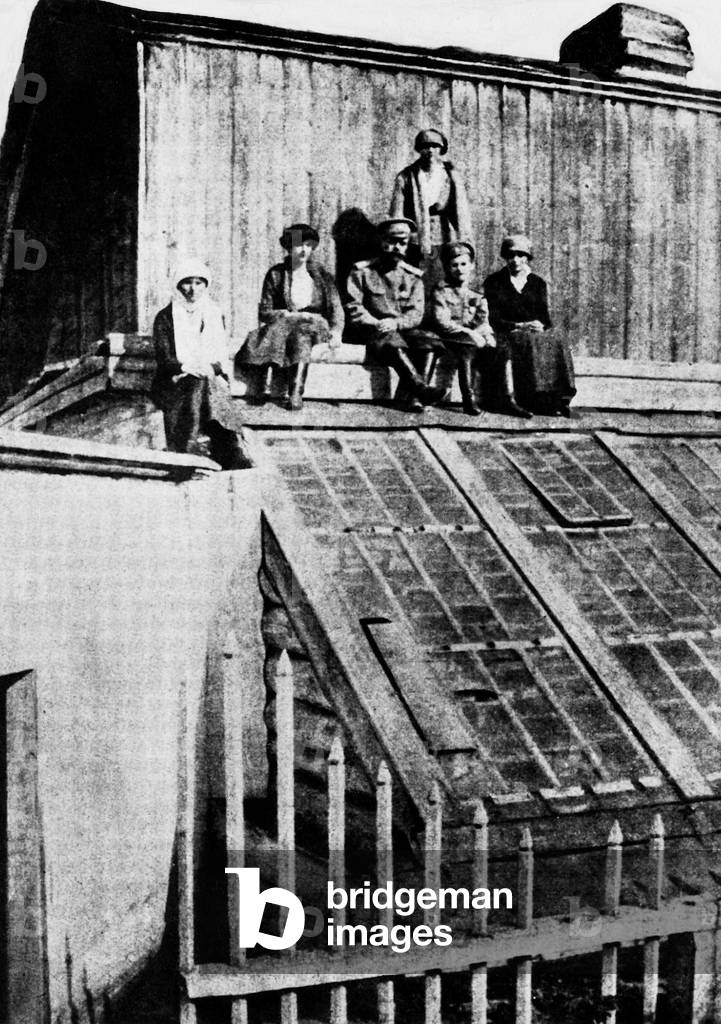 The family of Czar Nicholas II after he was removed from power, 1917 (b/w photo)