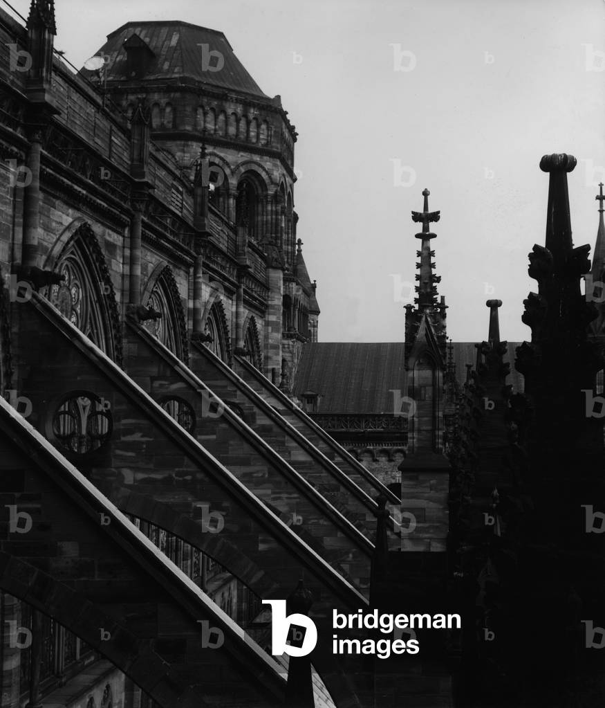 Strasbourg Cathedral in France (b/w photo)