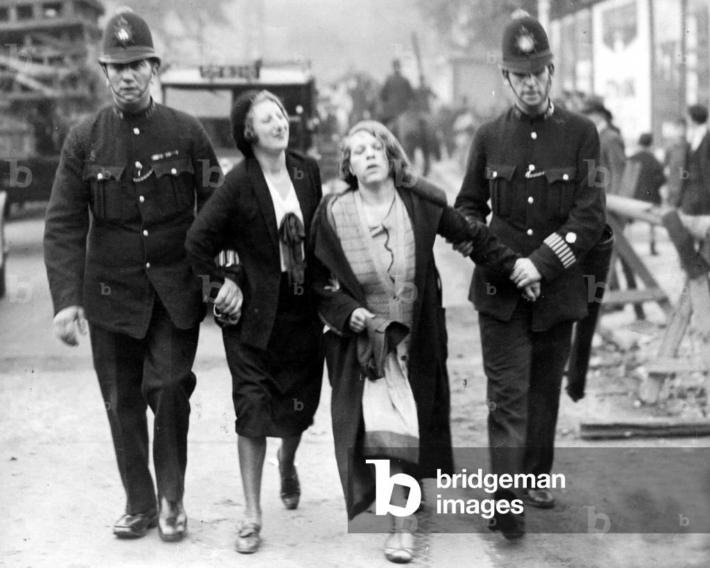 Arrest of suffragettes from London, 1928 (b/w photo)