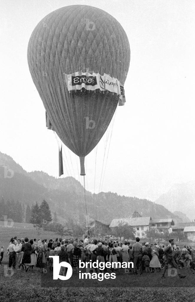 Landing of Alfred Eckert near Reutte in Tyrol, 1959 (b/w photo)