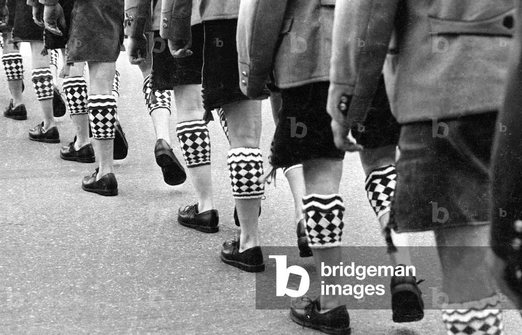 Traditional costume parade in Bavaria, 1971 (b/w photo)