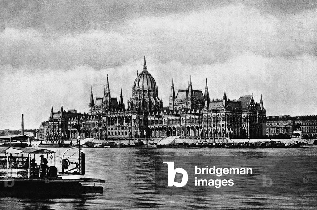 Houses of Parliament in Budapest, 1918 (b/w photo)
