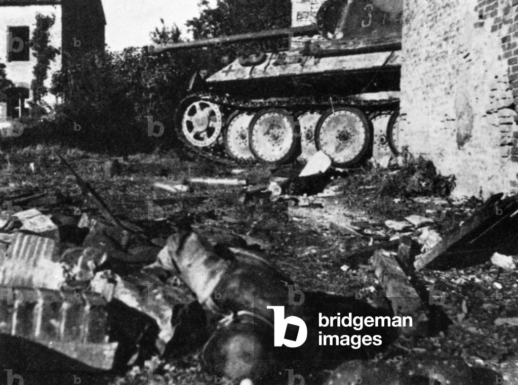 Shot down tank of the Division 'Hitler Youth', 1944 (b/w photo)