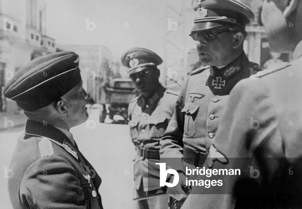 Wilhelm List in conversation with Alfred Sturm during the campaign in Greece, 1941 (b/w photo)