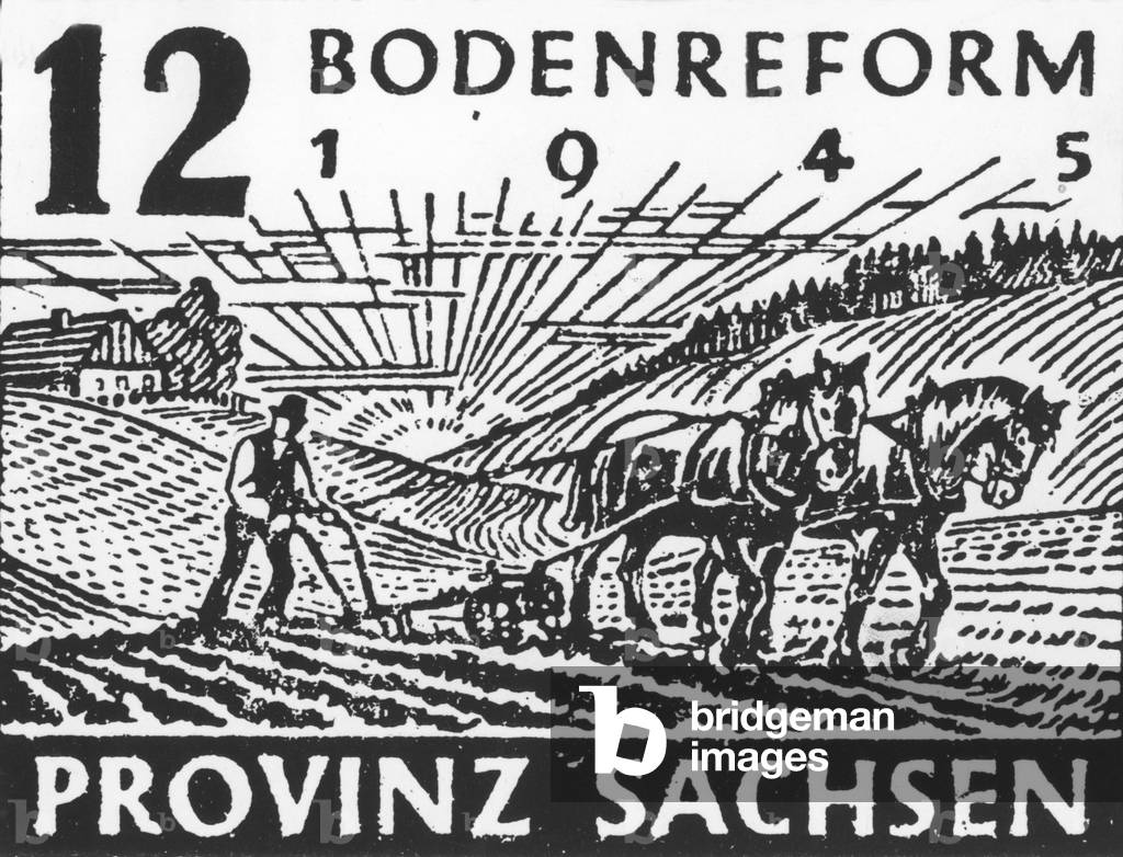 Bodenreform stamp, 1945 (b/w photo)
