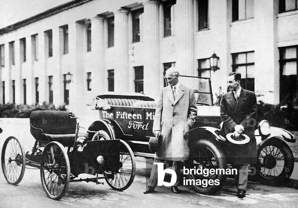 Henry Ford and his son Edsel, 1927 (b/w photo)