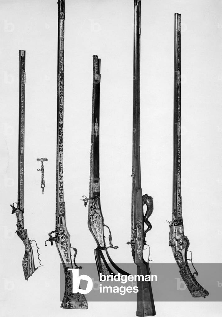 Flintlock rifles at an exhibition, 1937